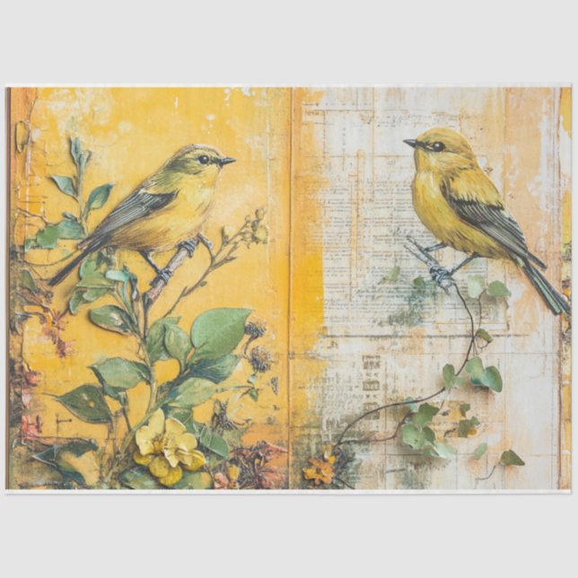 Sunny Yellow Bird Junk Journal Tissue Paper (Front)