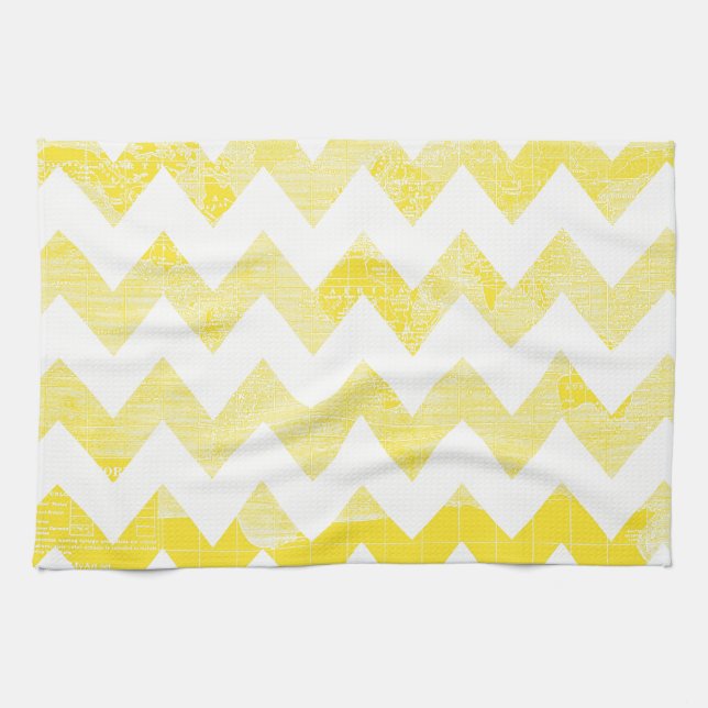 Sunny Yellow Chevrons on a Yellow Map Kitchen Towel (Horizontal)