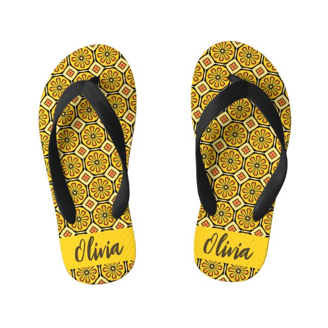 Sunny Yellow Citrus Bloom Kid's Flip Flops (Footbed)