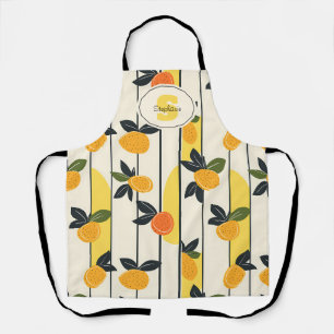 Sunny Yellow Citrus Fruit Print with Green Leaves Apron