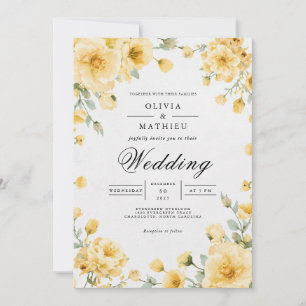 Sunny Yellow Floral Whimsy Wedding Invitation