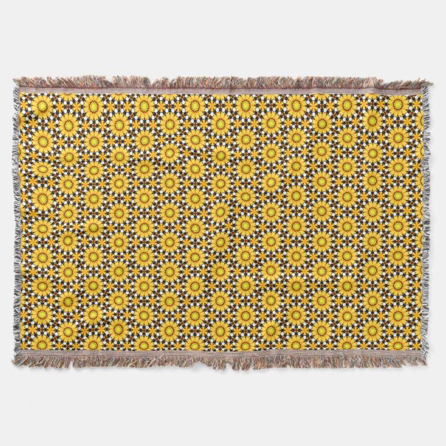 Sunny Yellow Flowers Whimsical Throw Blanket (Front)