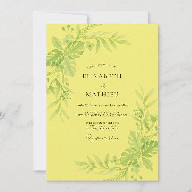 Sunny Yellow Foliage Eucalyptus Wedding Invitation (Front)