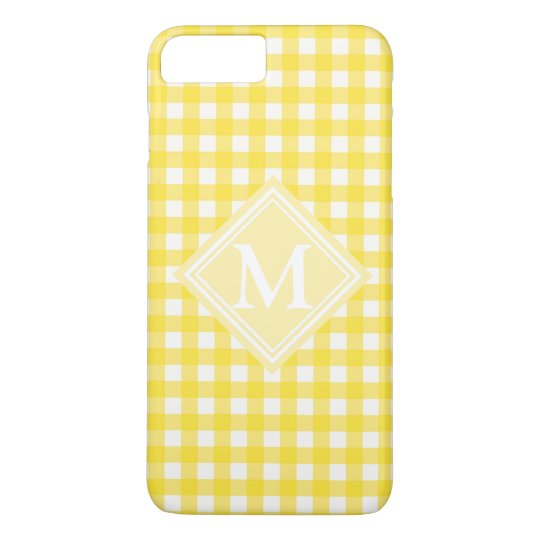 Sunny Yellow Gingham Chequered Pattern Monogram iPhone 8 Plus/7 Plus Case