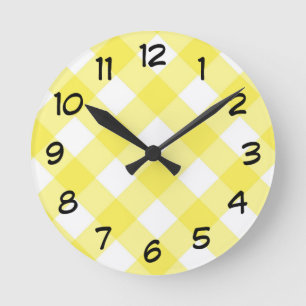 Sunny Yellow Gingham Pattern Round Clock