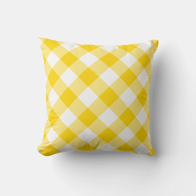 Sunny Yellow Gingham Pattern Throw Pillow (Front)
