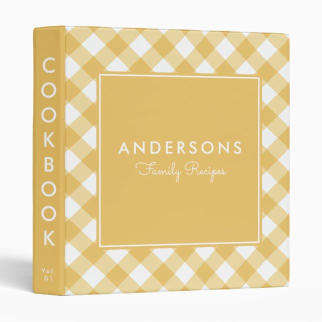 Sunny Yellow Gingham Recipe Cookbook Binder (Front/Spine)