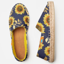 Sunny Yellow Gold Navy Sunflowers Leaves Pattern
