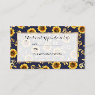 Sunny Yellow Gold Navy Sunflowers Leaves Pattern Appointment Card