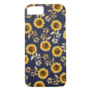 Sunny Yellow Gold Navy Sunflowers Leaves Pattern Case-Mate iPhone Case