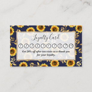 Sunny Yellow Gold Navy Sunflowers Leaves Pattern Loyalty Card