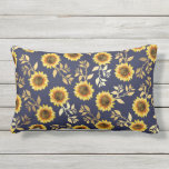 Sunny Yellow Gold Navy Sunflowers Leaves Pattern Lumbar Pillow<br><div class="desc">This elegant and chic floral pattern is perfect for the summer season. it features a yellow and brown watercolor painted sunflower pattern with faux printed gold foil leaves on top of a simple navy blue background. This print is trendy, country, and modern. ***IMPORTANT DESIGN NOTE: For any custom design request...</div>