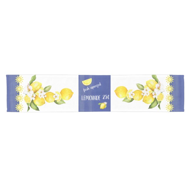 Sunny Yellow Lemons with White Blossoms Short Table Runner (Horizontal)