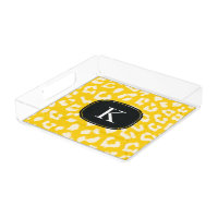 Sunny Yellow Leopard Print Tray with Monogram