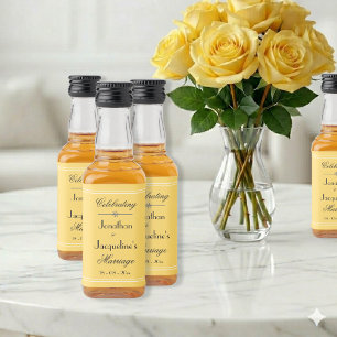 Sunny Yellow Marriage Celebration Elegant Script Liquor Bottle Label