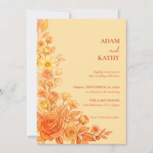 Sunny Yellow Orange Floral Wedding Invitation