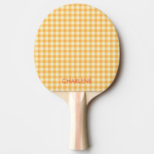Sunny Yellow Orange Ish Gingham Plaid Ping Pong Paddle