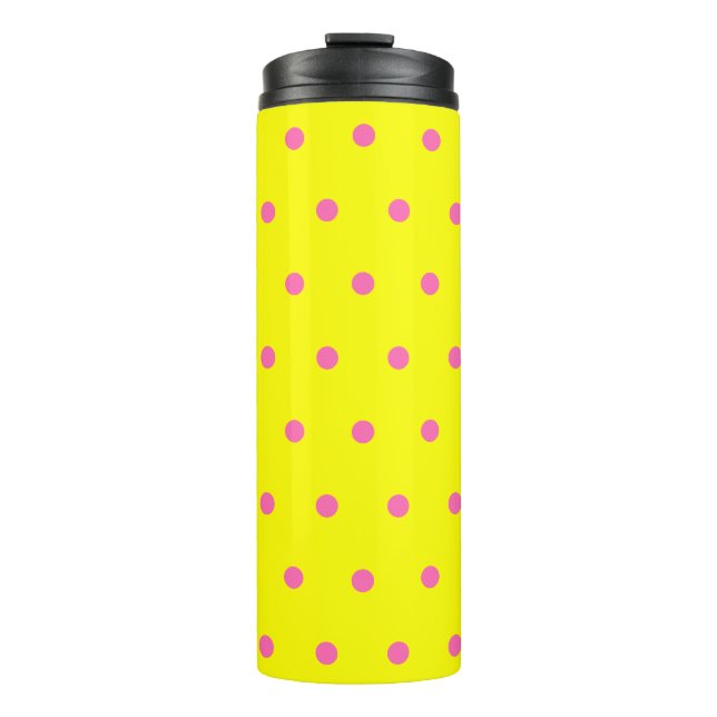 Sunny Yellow Pink Polka Dots Thermal Tumbler (Front)