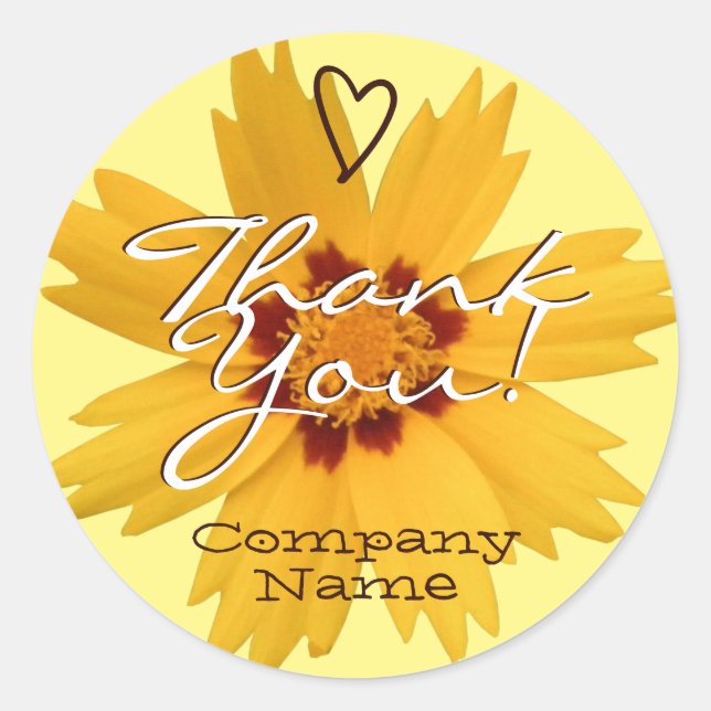 Sunny Yellow Purple Flower Blossom Thank You Label (Front)