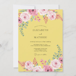 Sunny Yellow Ranunculus Eucalyptus Wedding Invitation