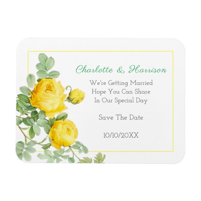 Sunny Yellow Roses Elegant Floral Save The Date Magnet (Horizontal)