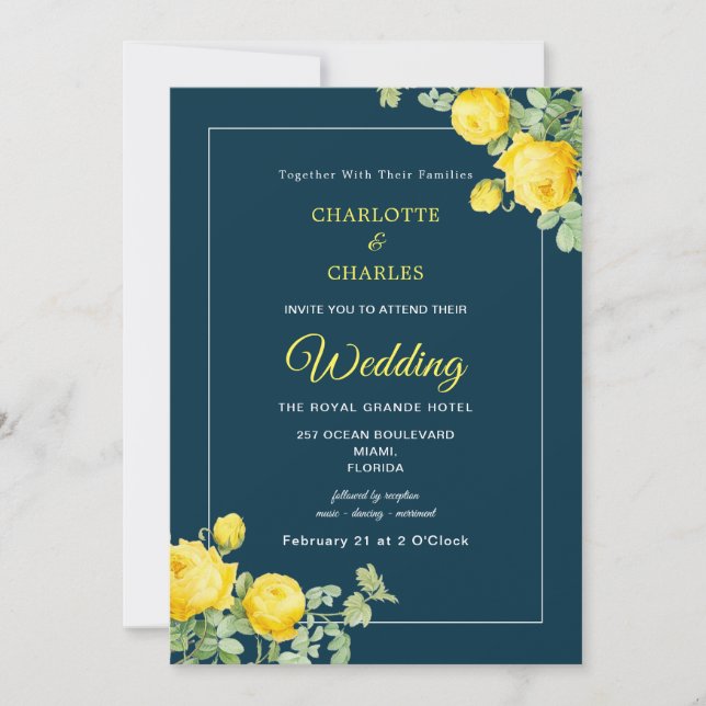 Sunny Yellow Roses Elegant Floral Wedding Invitati Invitation (Front)