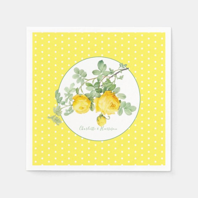 Sunny Yellow Roses Elegant Floral Wedding Napkin (Front)