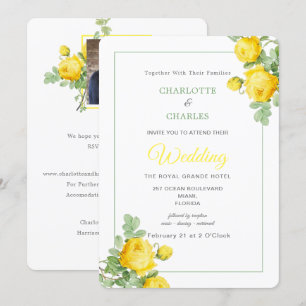 Sunny Yellow Roses Floral Elegant Photo Wedding Invitation