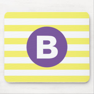 Sunny Yellow Striped Purple Monogram Mouse Pad