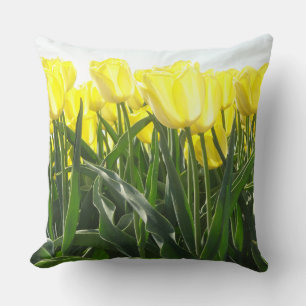 Sunny Yellow Tulips Field Throw Pillow