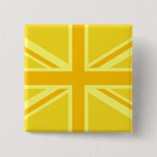 Sunny Yellow Union Jack British Flag Decor 2 Inch Square Button (Front)