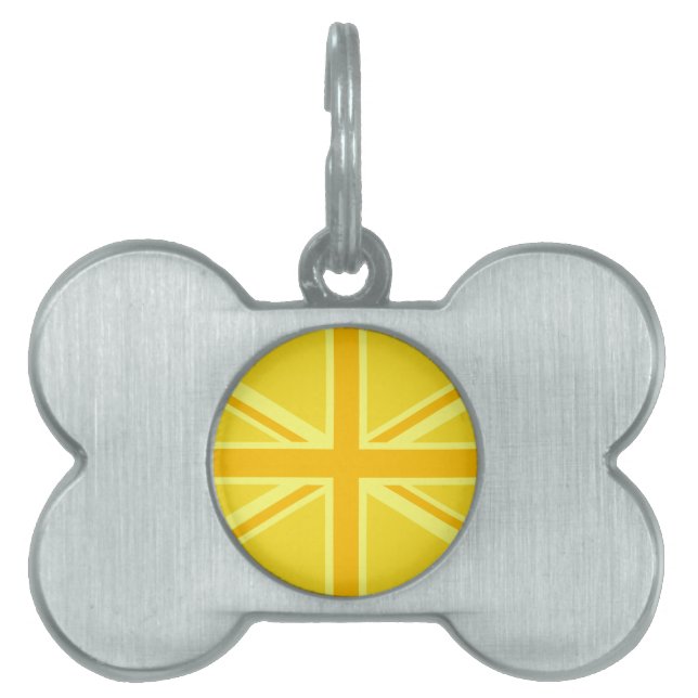 Sunny Yellow Union Jack British Flag Decor Pet ID Tag (Front)