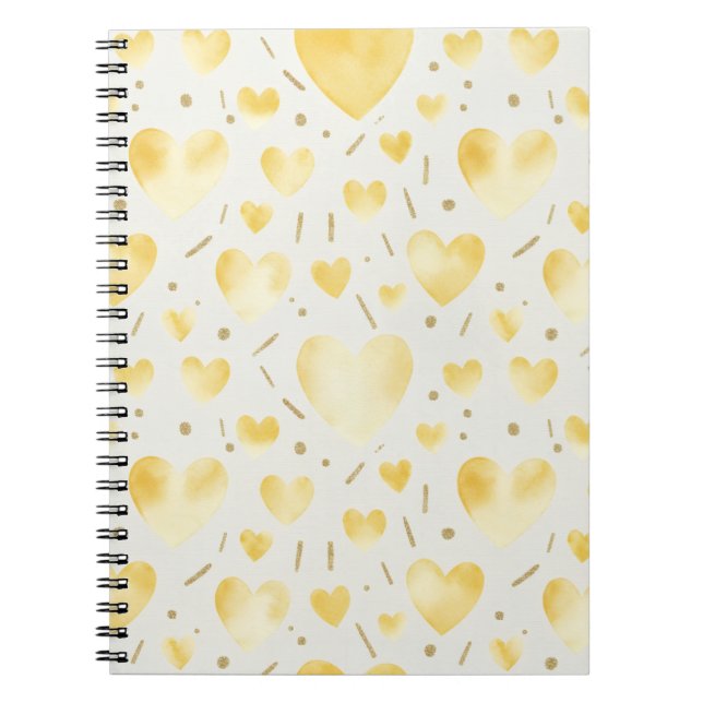 Sunny Yellow Watercolor Hearts Notebook (Front)