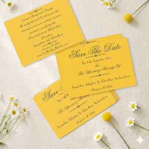Sunny Yellow Wedding Dark Script Save The Date Announcement