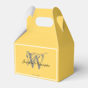 Sunny Yellow Wedding Grey Monogram Black Names Favor Box