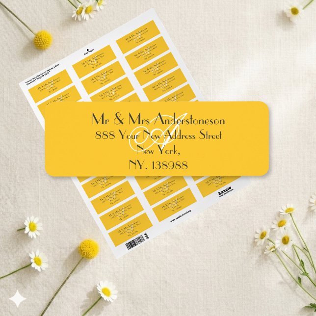 Sunny Yellow Wedding White Monogram Return Address (Perfect for the Sunny Yellow Wedding, or for whenever you want a stylish return address label.)