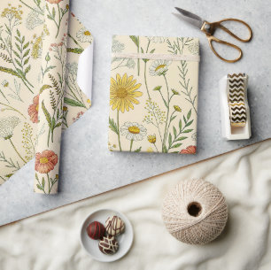 Sunny Yellow Wildflowers and Dainty Meadow Blooms Wrapping Paper