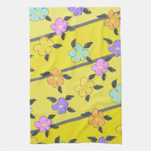 Sunny Yellow With Flowers Kitchen Towel