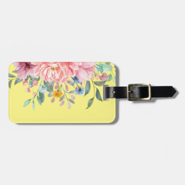Sunny yellow with flowers luggage tag (Front Horizontal)