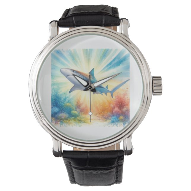Sunray Shark in Colorful Watercolor AREF801 - Wate Watch (Front)