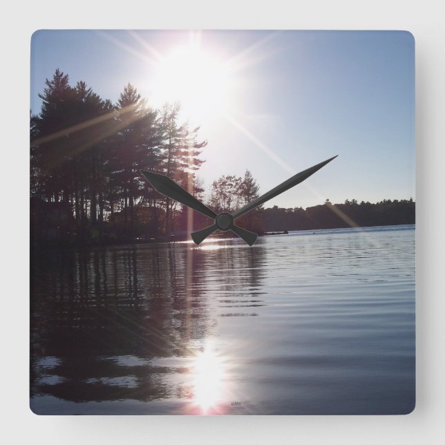 Sunrays over the lake square wall clock (Front)