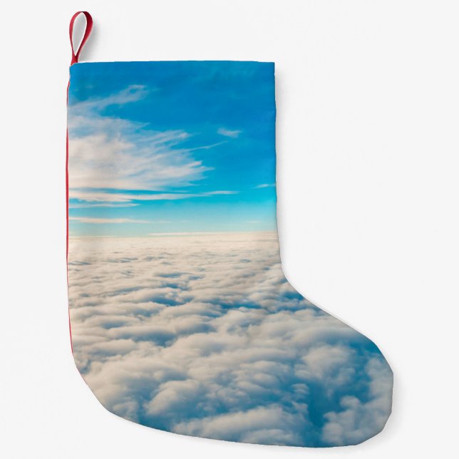 Sunrise above clouds from airplane window small christmas stocking (Front)