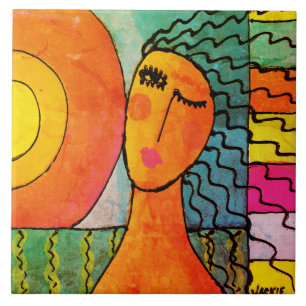 Sunrise Abstract Portrait of a Woman Tile