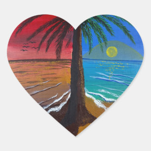 Sunrise and sunset-handmade artwork heart sticker