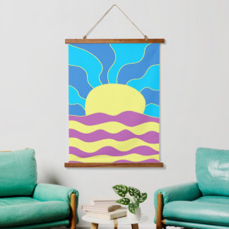 Sunrise and Waves Abstract Art Hanging Tapestry