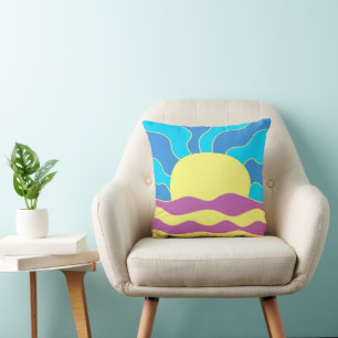 Sunrise and Waves Abstract Art Throw Pillow
