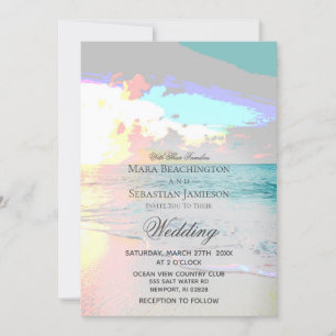 *~* Sunrise Artsy Pastel Beach Sunset Wedding Invitation