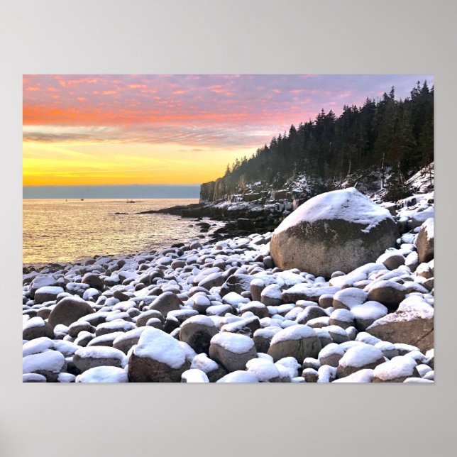 Sunrise at Boulder Beach in Acadia Poster (Front)