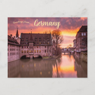 Sunrise at Museumsbrücke in Nuremberg Germany Postcard