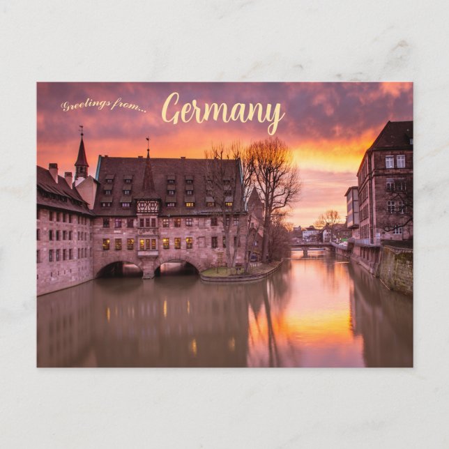 Sunrise at Museumsbrücke in Nuremberg Germany Postcard (Front)
